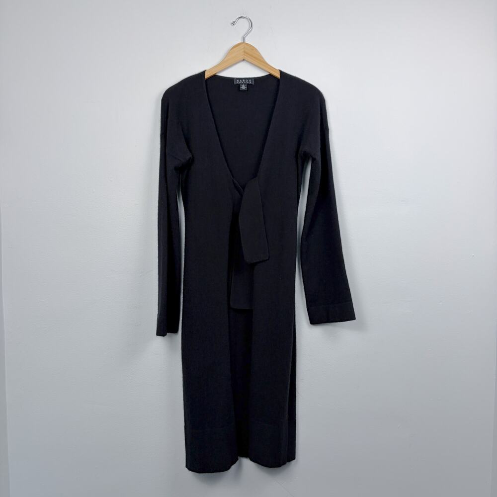 Karoo Mark Eisen Cashmere Tie Front Long Line Cardigan Sweater Black 0